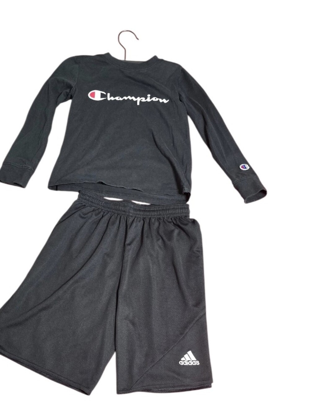 Champion Black Long Sleeve Pajama Top with Black Shorts